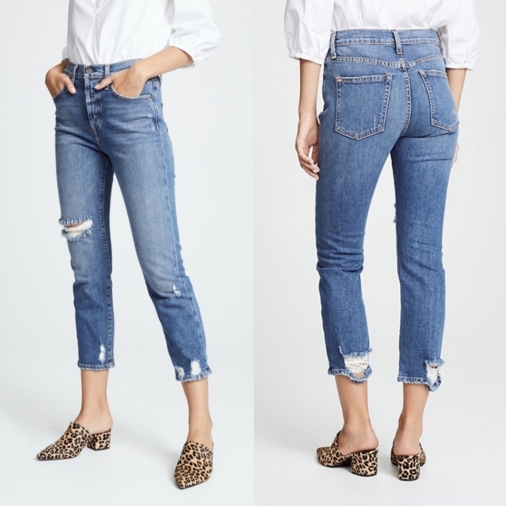 Alice + Olivia AO.LA Jeans Size 30 High Rise Straight Leg Distressed Raw Hem
